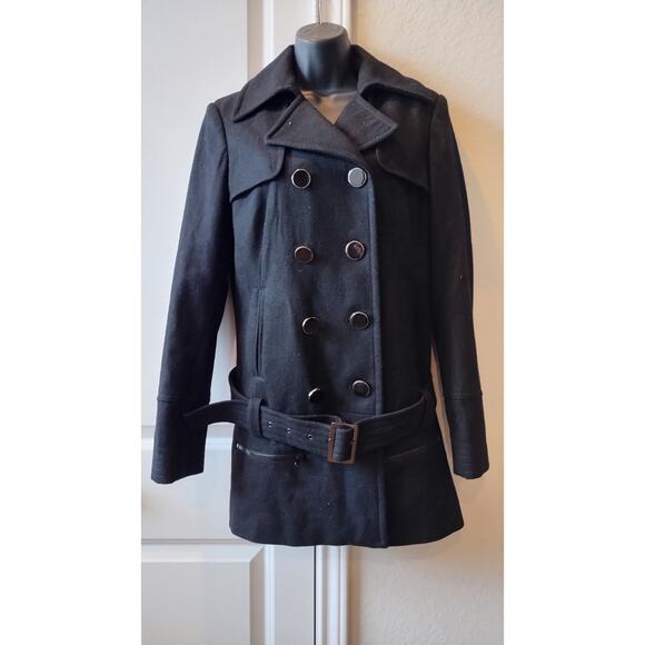 Guess  women vintage wool black peacoat belted jacket  Sz medium - Picture 1 of 15